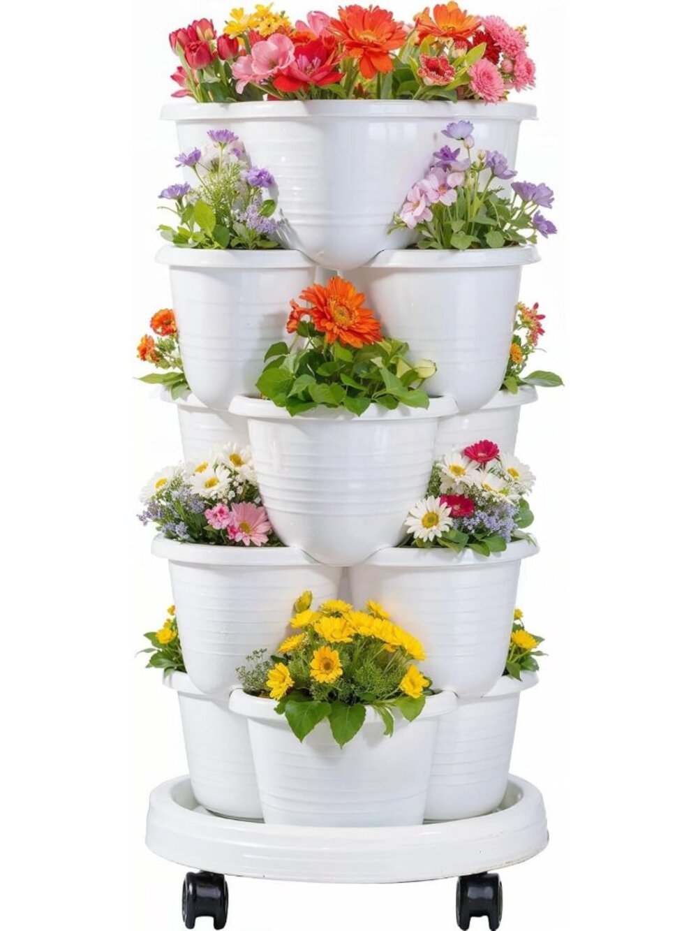 5-Tier Vertical Garden Planter - Self-Watering, Stackable with Wheels for Herbs
